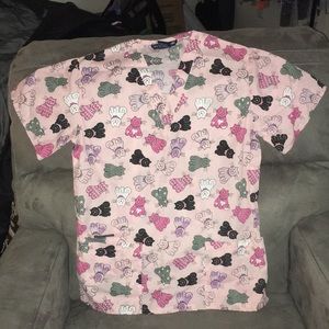 SOLD ON VINTED || National Scrubs Pink XS Kitty Cat Scrub Top